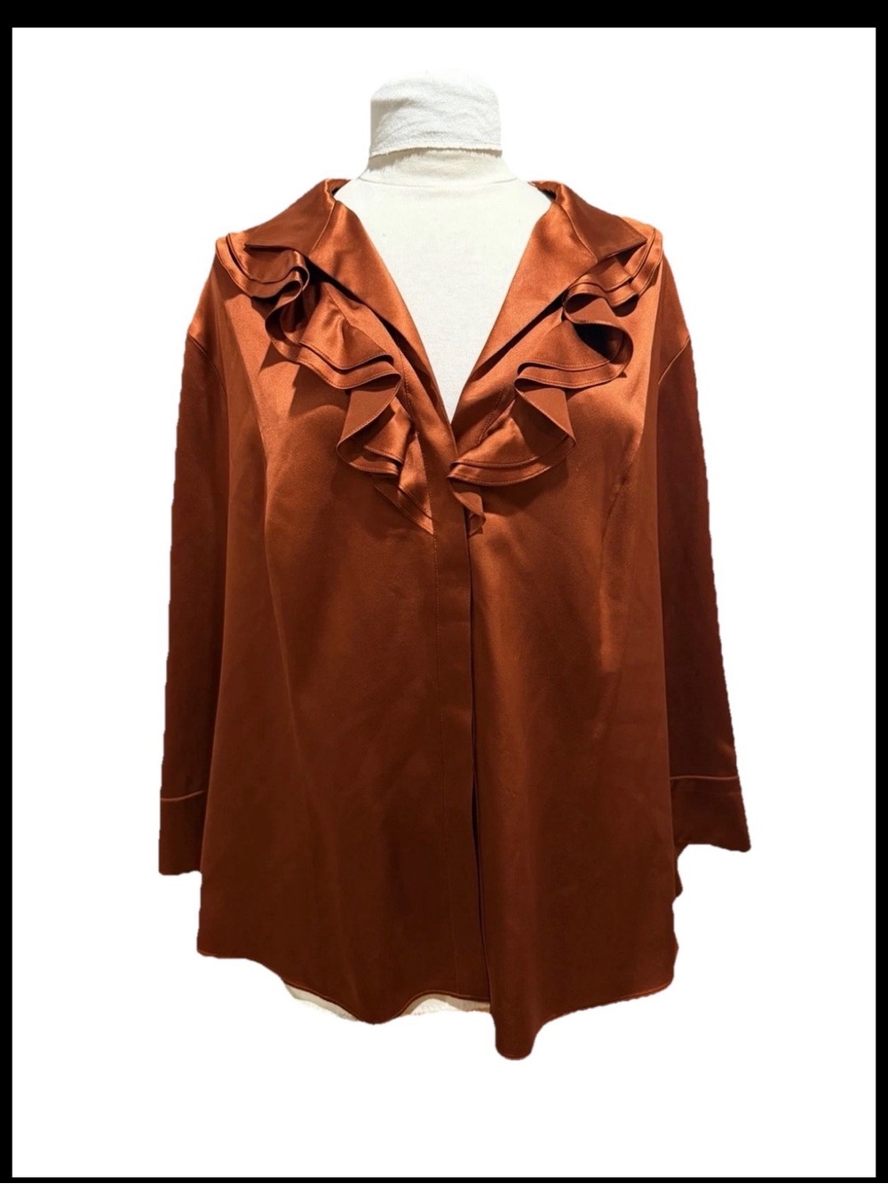 Lafayette 148 New York Rust Satin Ruffle-Trim Blouse